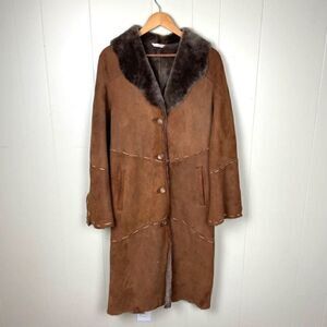 Vintage Moda Frenze Women’s Medium Brown Leather Faux Fur Lined Trench Coat